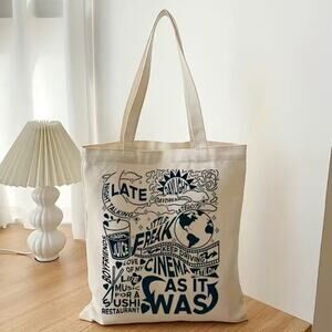 Letter Print Canvas tote reusable Shopping Bag book bag Gorpcore hippie vegan